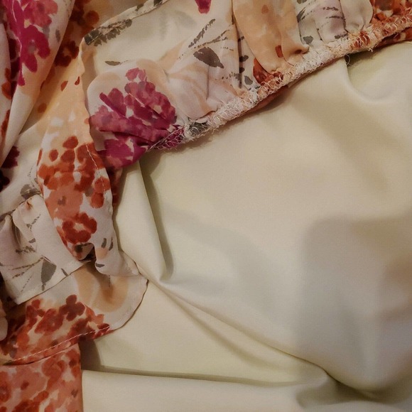 Elle Women's Maxi Dress Size XS Peach Floral Thin Strap Smock V-neck Lined - Picture 10 of 10